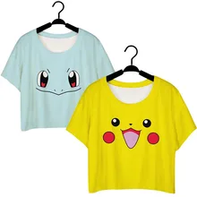 Pocket Monsters Cosplay Pikachu Squirtle Pokemon Camiseta suelta de Manga Corta Camiseta Atractiva de Las Mujeres Camiseta Ocasional