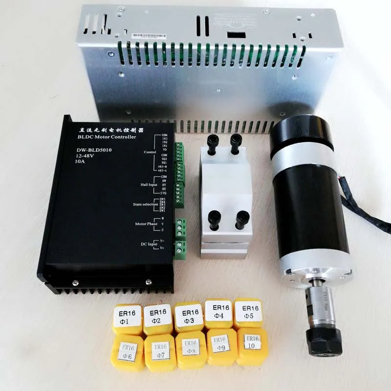 

Brushless Spindle 500W CNC Spindle Motor ER16 Milling Machine 55MM Clamp Stepper Motor Driver Switching Power Supply ER16 Collet