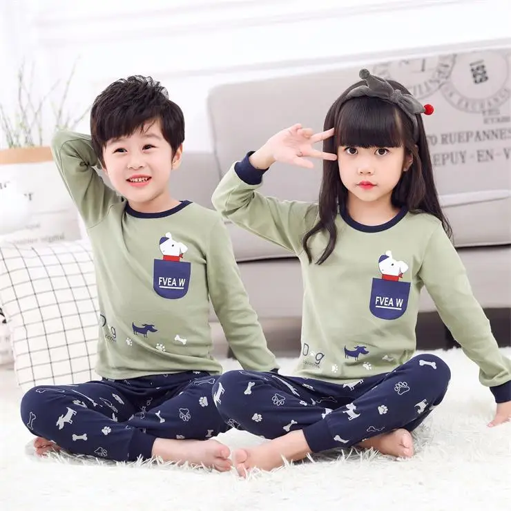 Girls Boys Sleepwear Winter Nightwear Children's Clothes Cartoon Cotton Full Sleeve Pajamas Set Two Piece Homewear Pyjamas Kids
