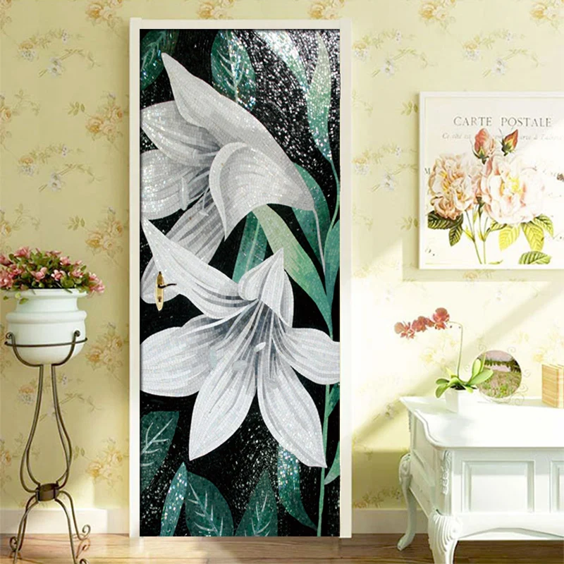 

Door Stickers Modern Flower Wall Sticker Painting Bedroom Living Room Door Wall Decals Wallpaper Mural De Parede Self-adhesive