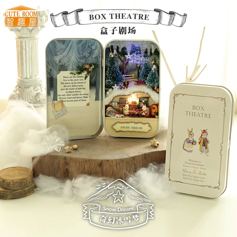 Furniture DIY Doll House Wodden Miniatura Doll Houses Furniture Kit box puzzle  Assemble Dollhouse Toys For Children gift V003