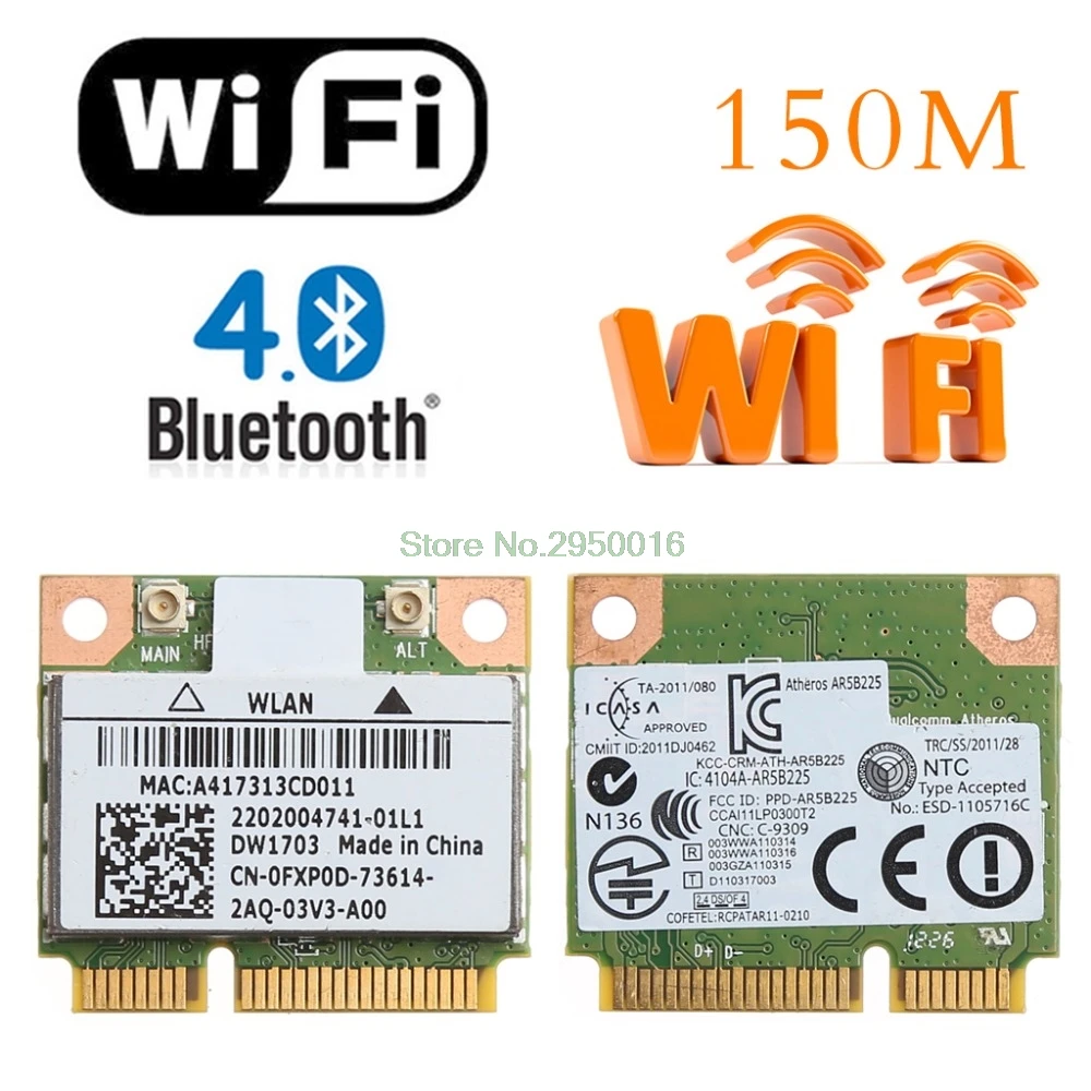 Новый Bluetooth V4.0 Wi-Fi Беспроводной мини pci-экспресс-карта для Atheros AR5B225 для DELL DW1703 CN-0FXP0D C26