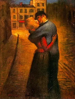 

Modern handmade painting lover hot kissing on the boat on oil canvas for home decor and wall poster