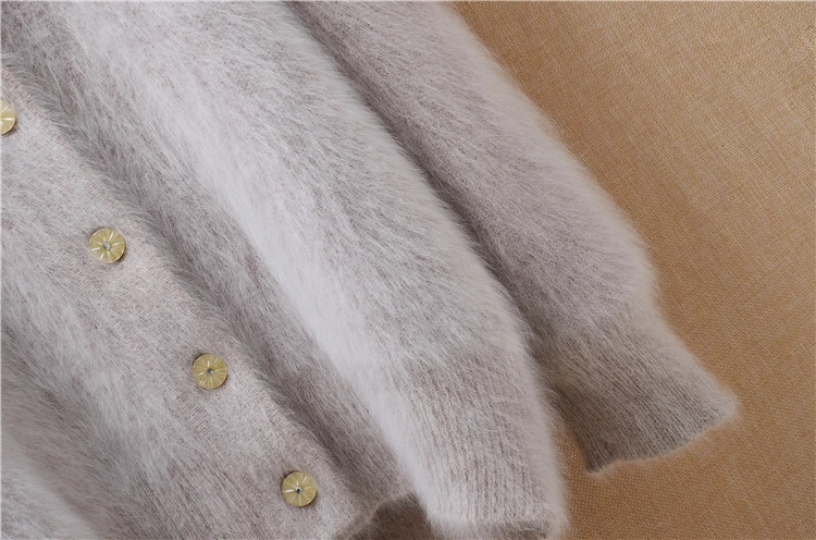Женский винтажный Свободный вязаный шерстяной кардиган с длинными рукавами из натурального кроличьего меха ангорской ангоры, норковый кардиган, осенне-зимнее пальто