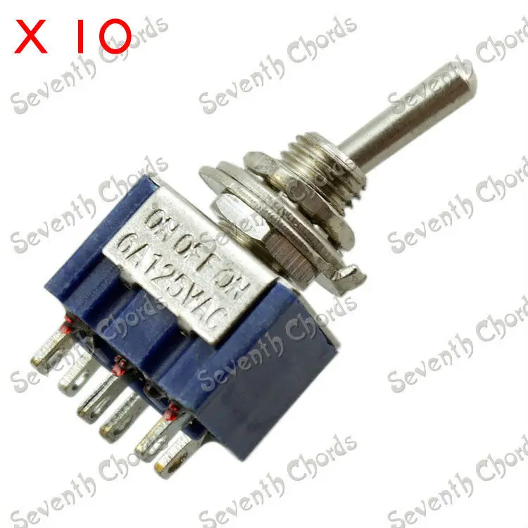 10 Pcs Electric Guitar Bass 3 Way Mini Toggle Switch Selector Switches 6 Pin ON OFF ON 6A 125VAC