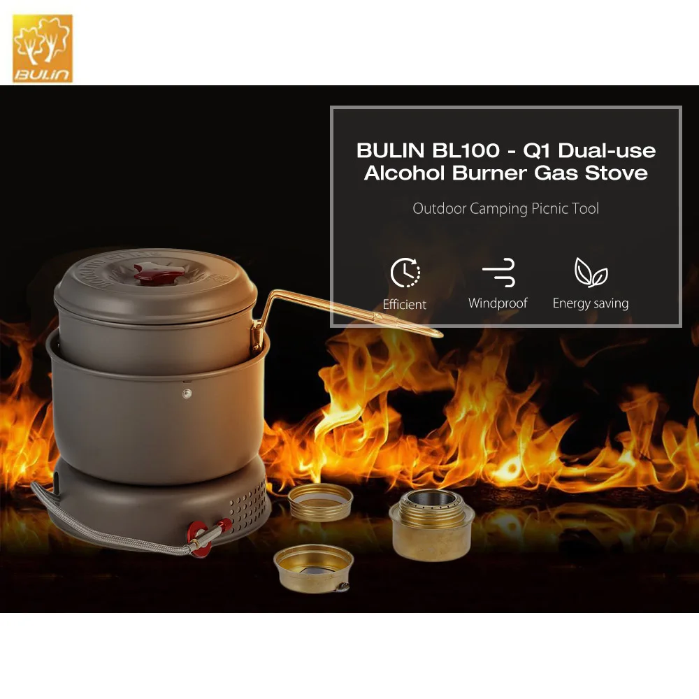 

BULIN BL100 - Q1 Outdoor Camping Picnic Dual-Use Alcohol Burner Gas Stove Picnic Tool Alcohol Stove Gas-burner Windproof Stove