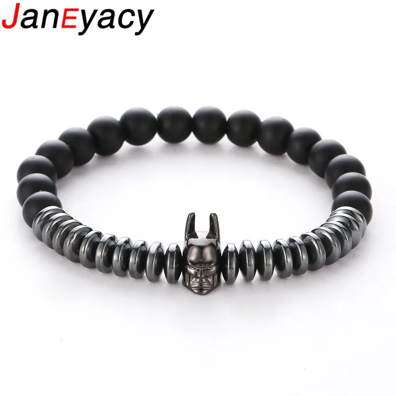 

Janeyacy Brand Bracelet Fashion 8mm Frosted Stone Men Bracelet Women Knight Helmet Zircon Bracelet CZ Jewelry Pulseira Hombres