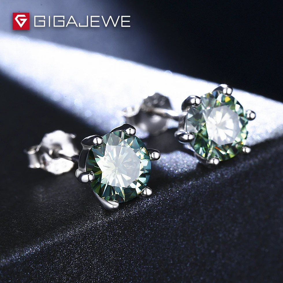 GIGAJEWE круглой огранки серебряные серьги 0.8ct зеленый цвет камень Муассанит Серьги для женщин модные ювелирные изделия