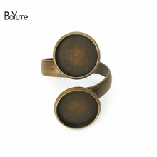 BoYuTe 10Pcs 6 Colors Round 12mm Cabochon Ring Base Vintage Jewelry Findings & Components Adjustable Double Ring Blanks