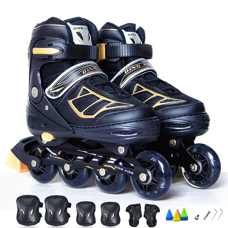 

1 Pair Inline Professional Women Adult Men Slalom Sliding Ice Skates Skating Shoes Patines Adjustable Washable PU Wheels Adulto