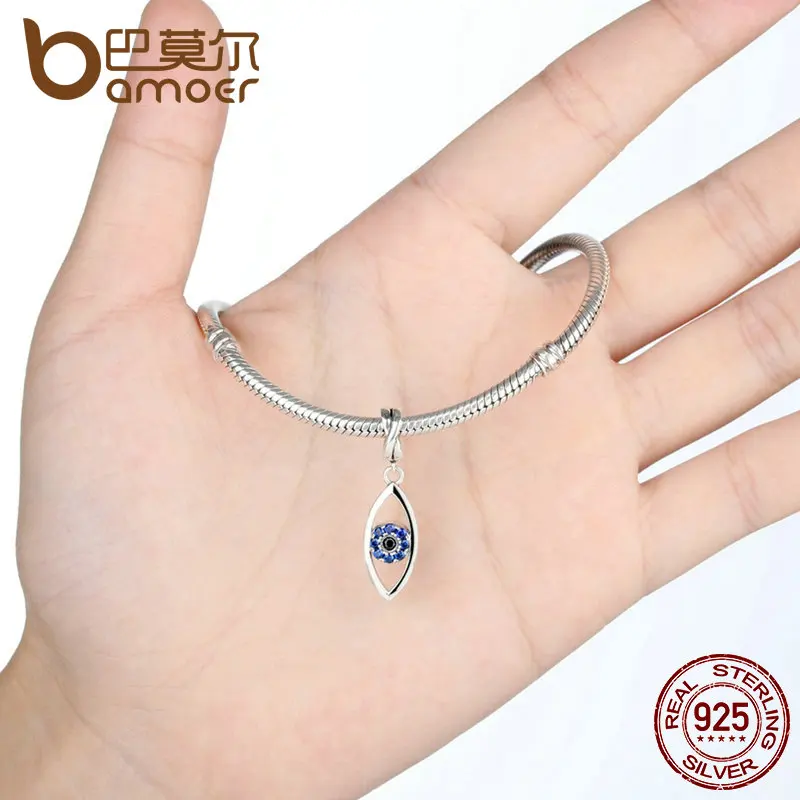 BAMOER New Arrival 925 Sterling Silver Dark Blue Wicked Eye Pendant Charms Fit Charm Bracelets 925 Silver Fashion Jewelry SCC083