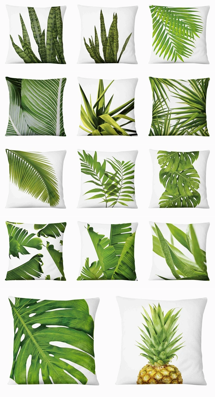 Fresh Green Leaves Digital Printed Pillowcase Home Pillow Decoration Almofadas Decorativas Para Sofa Throw Pillow 45*45cm