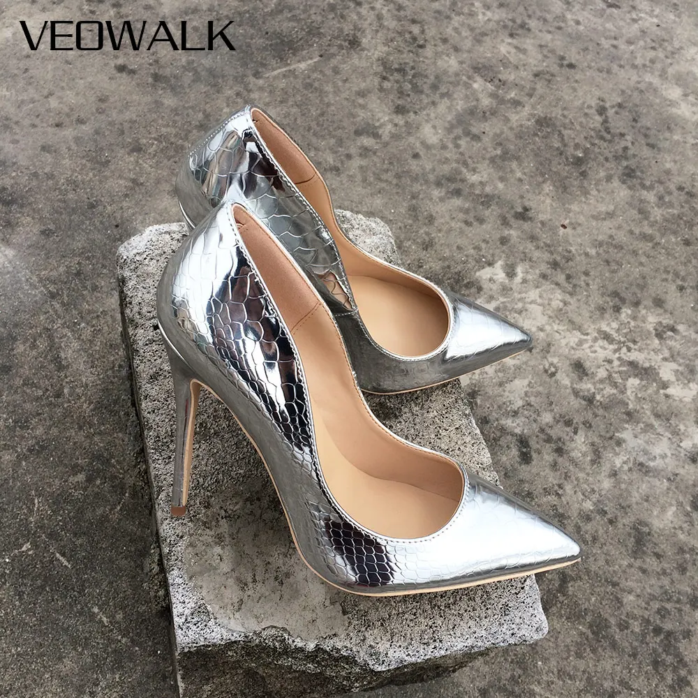 Veowalk Shiny Sexy Patern Extreme High Heels Stiletto Thin Heeled Pointed Toe Party Bridal Pumps wedding Bride shoes Silver Gold Veowalk Shiny Sexy Patern Extreme High Heels Stiletto Thin Heeled Pointed Toe Party Bridal Pumps wedding Bride shoes Silver Gold