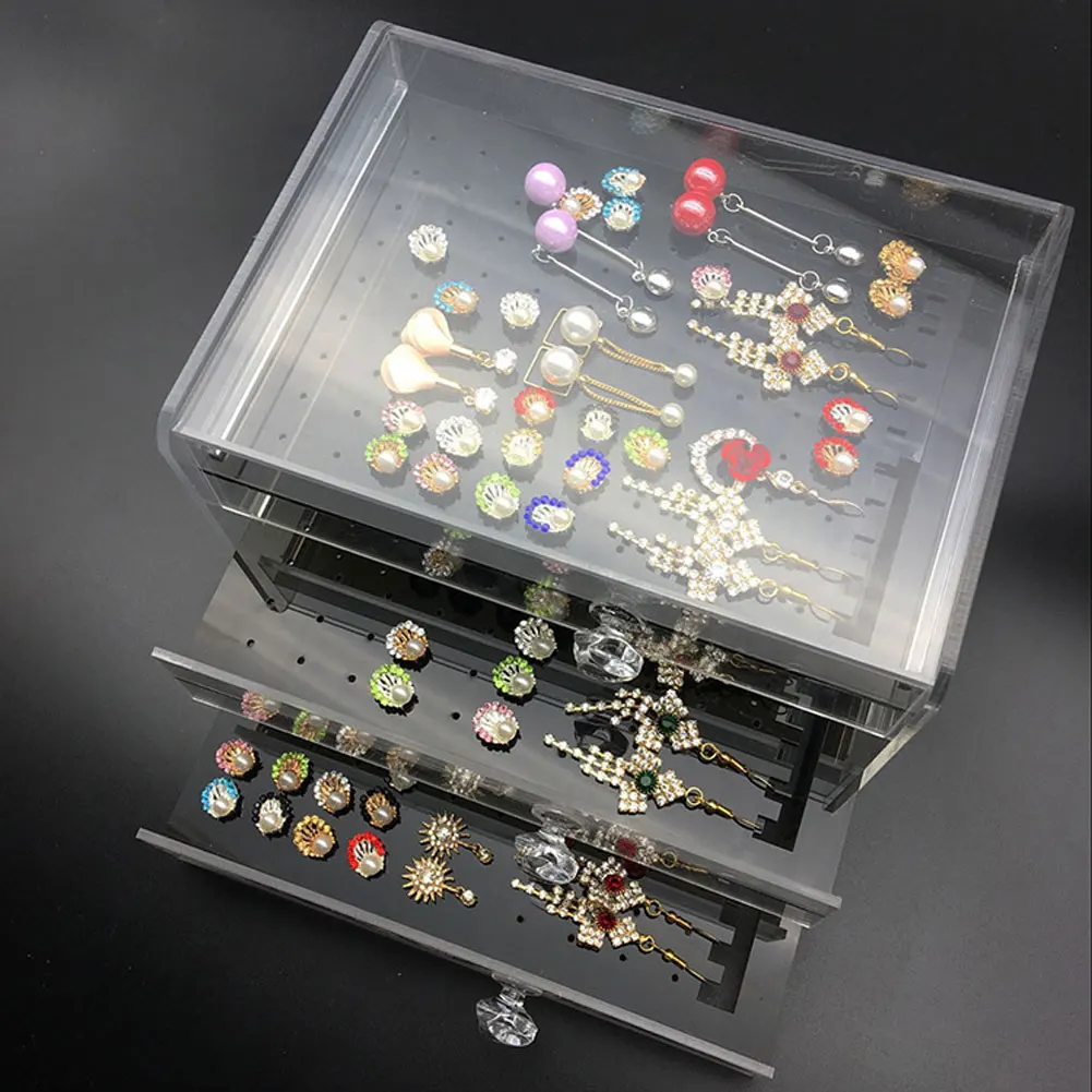Новая акриловая шкатулка для ювелирных изделий серьги дисплей ожерелье держатель шкаф для хранения 3 ящика мини держатели для хранения
