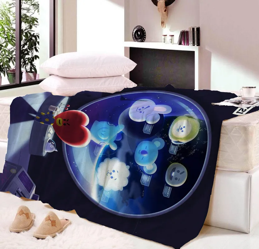Дешево Новинка Kpop Home BTS Bangtan мальчики BT21 Хэллоуин одеяло милый Q версия мультфильм TATA COOKY CHIMMY плюшевый принт Nap одеяло