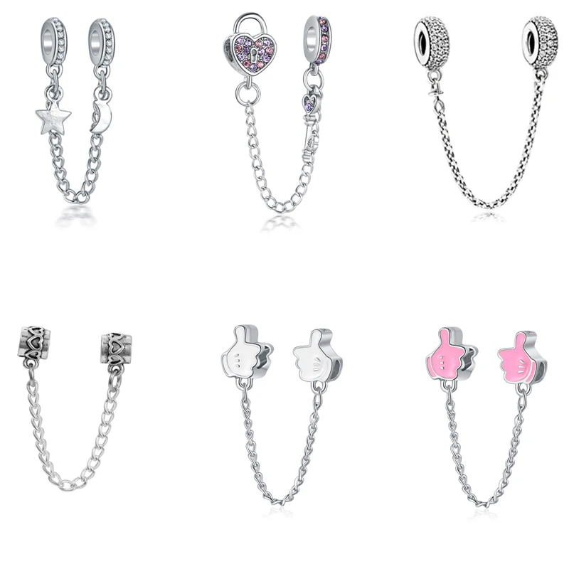 

Free Shipping High Quality Hearts Silver Chain Charm Spacer Clip Beads Crystal Bead Fit Pandora Bracelet For Women Diy Jewelry