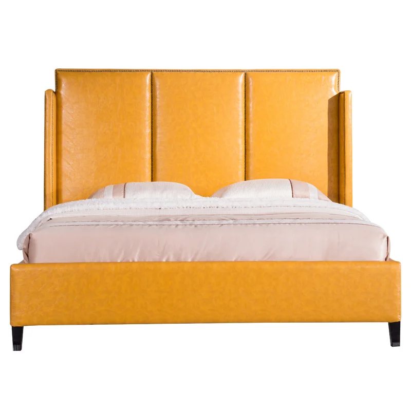 CIFF Modern Genuine Leather Bed, Silver Pu Leather Bed For Bedroom Furniture
