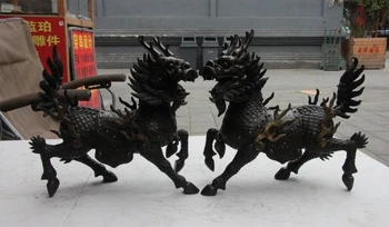

Chinese Pure Bronze Copper Dragon Kylin Unicorn Kirin Chi-Lin Beast Statue Pair