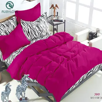 

Hot Sale King Queen Ful Bedding Sets Summer Zebra Bed Sheet And Rose Red Duver Quilt Cover Pillowcase Soft And Comfortable
