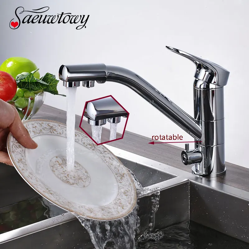 

Saeuwtowy Chrome & Brushed Nickel Bathroom Basin Faucet Hot and Cold Switch Mixer Deck Mounted Mixer Tap