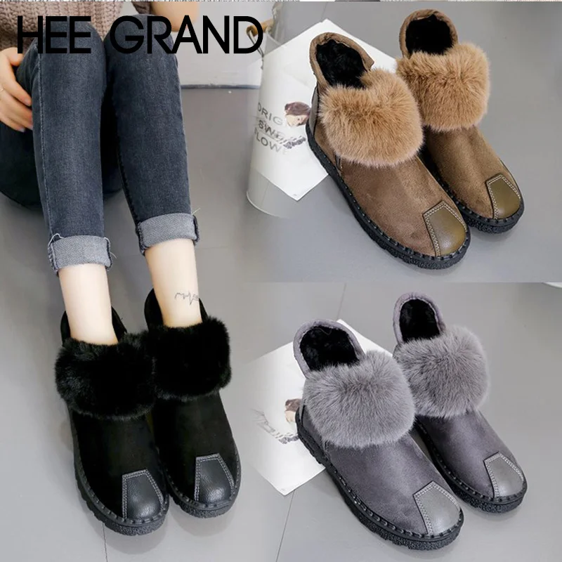 HEE GRAND Women Warm Ankle Boots Faux Fur Winter Fashion Boots Slip-on Waterproof Bootie Warm Fur Footwear Shoes Booten XWX7156