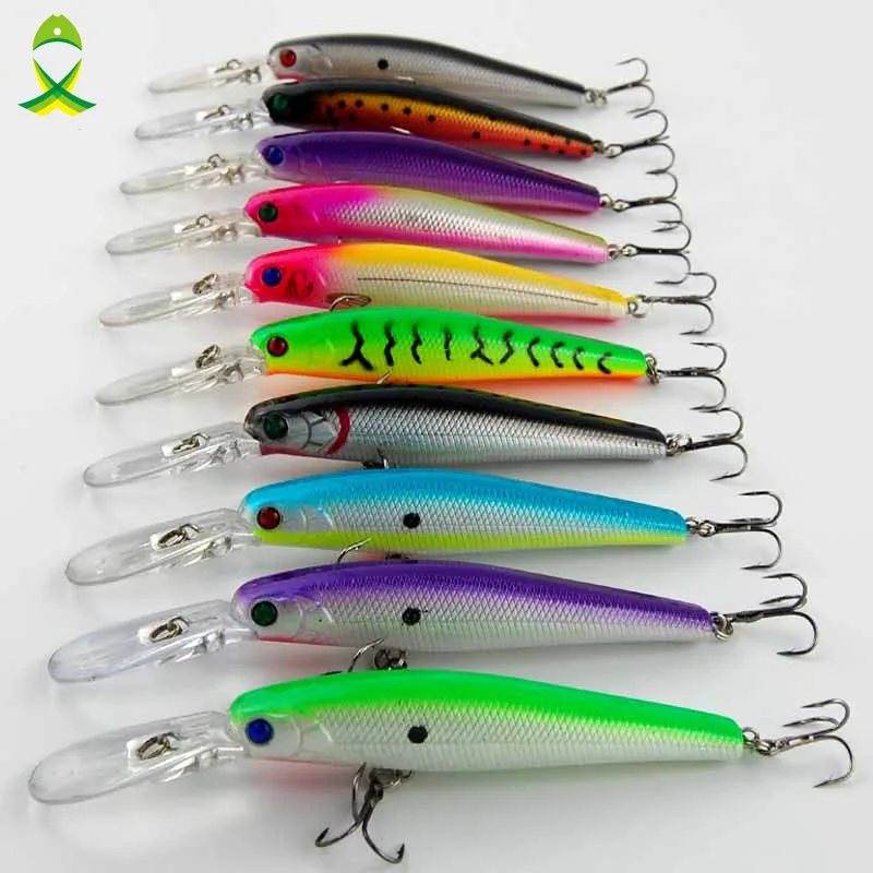 

JSM 10pcs Plastic Hard Fishing Lures Saltwater Fishing Bass Deep Diver Minnow Floating Artificial Fishing Wobblers Lure Hooks