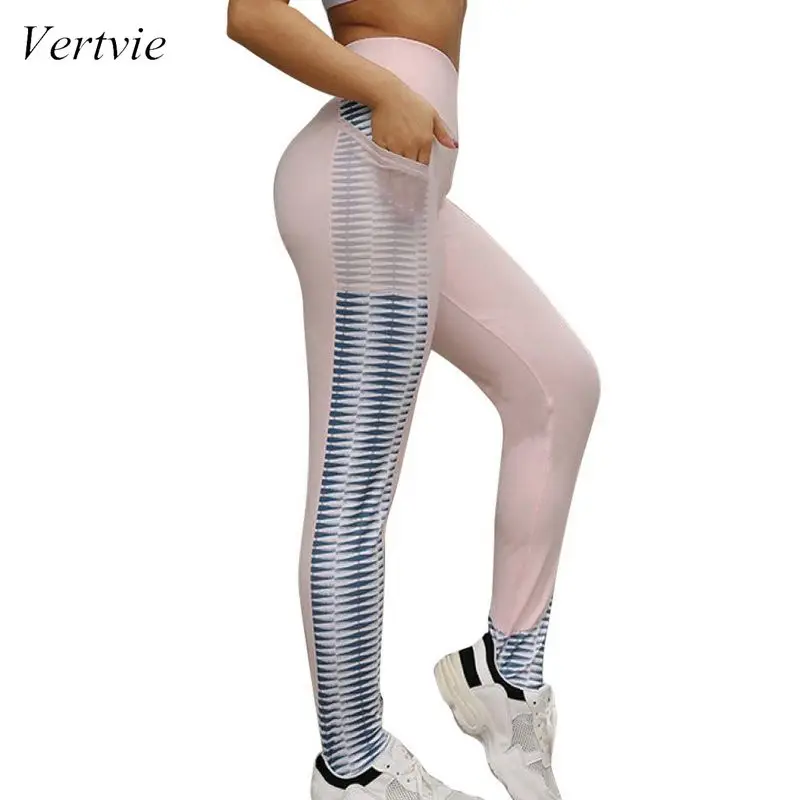 

Vertvie Women High Waist Slim Leggings Casual Push Up Pockets Workout Fitness Running Patchwork Skinny Pants Yoga Trousers 2019