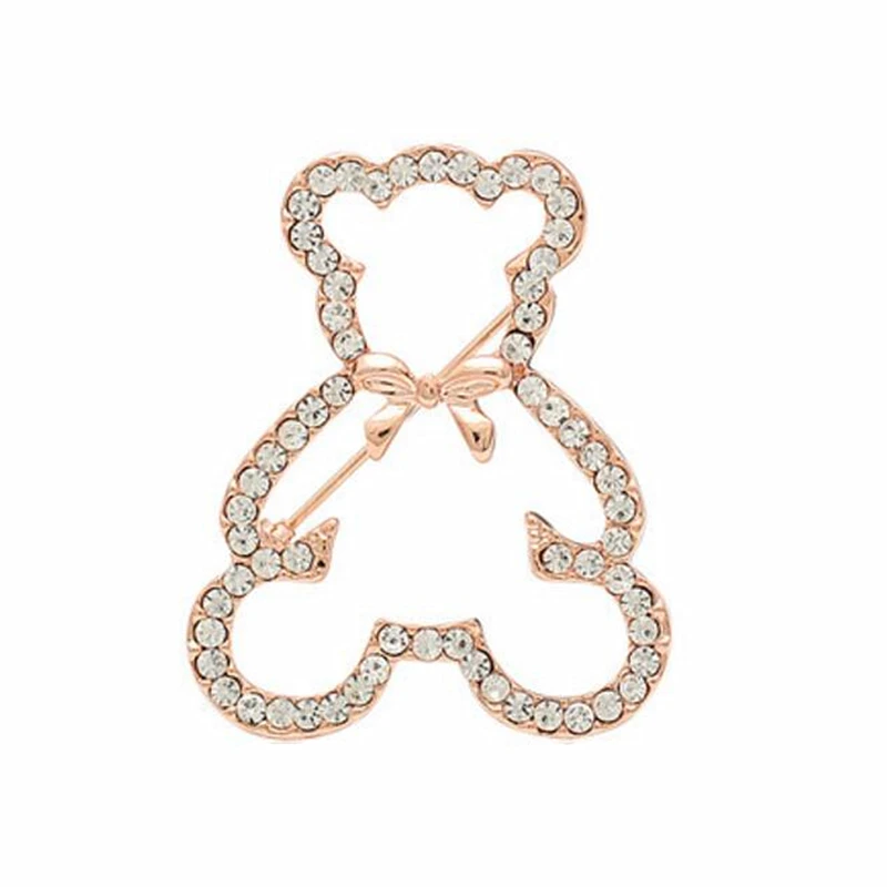 

OneckOha Rhinestone Bear Bowtie Brooches Gold Animal Brooch Pin Office Lady Suit Pin Women's Garment Accessories