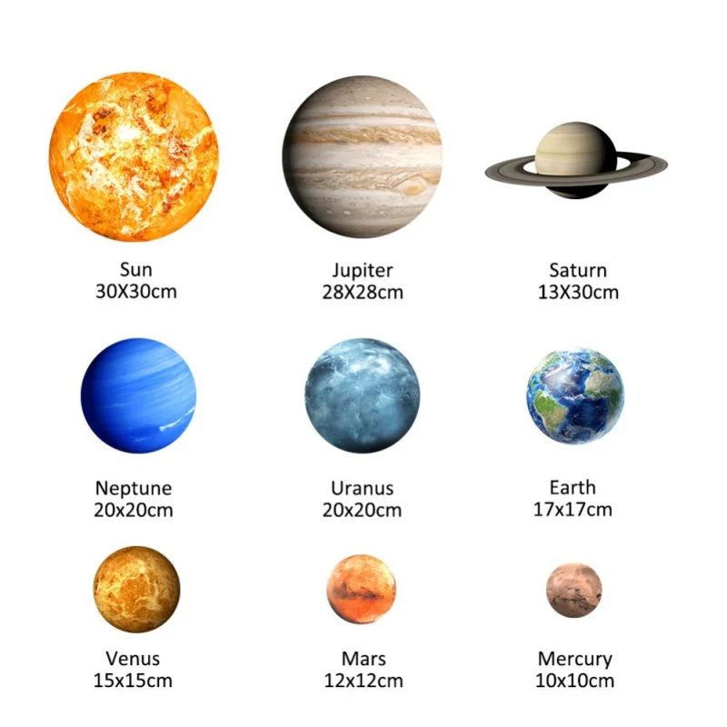 New 9pcs Wall Stickers Solar System Wall Mural Glowing