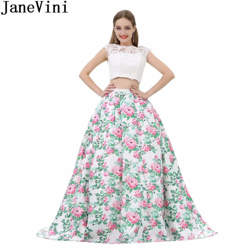 2 piece prom dress with floral skirt