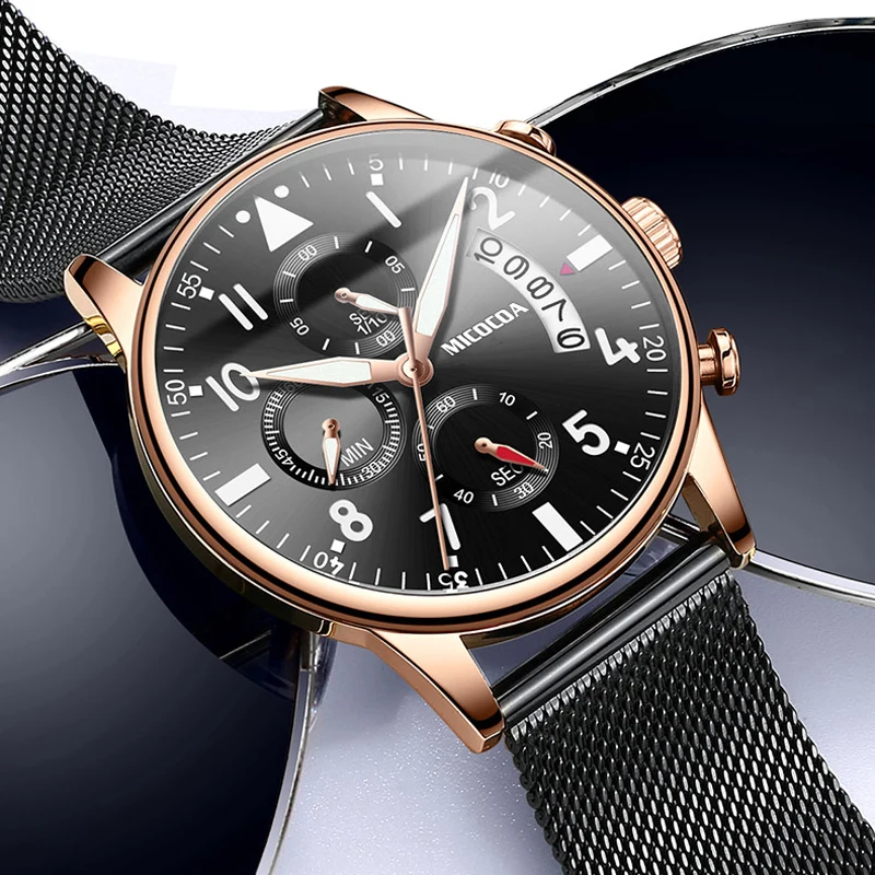 

Original 2019 MICOCOA Top Brand Luxury Men Watch Waterproof Ultra Thin Date WristWatch Male Mesh Chronograph Quartz 6HANDS Clock