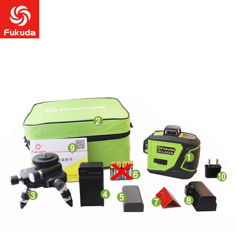 

Fukuda 12 lines MW-93T lithium battery green laser level 360 Vertical And Horizontal Self-leveling Cross Line 3D Laser Level