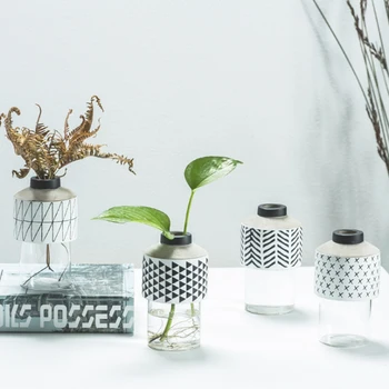 

Nordic Decoration Home Simple Geometric Hydroponic Vase Creative Glass Cement Flower Inserter Home Decoration Accessories Modern