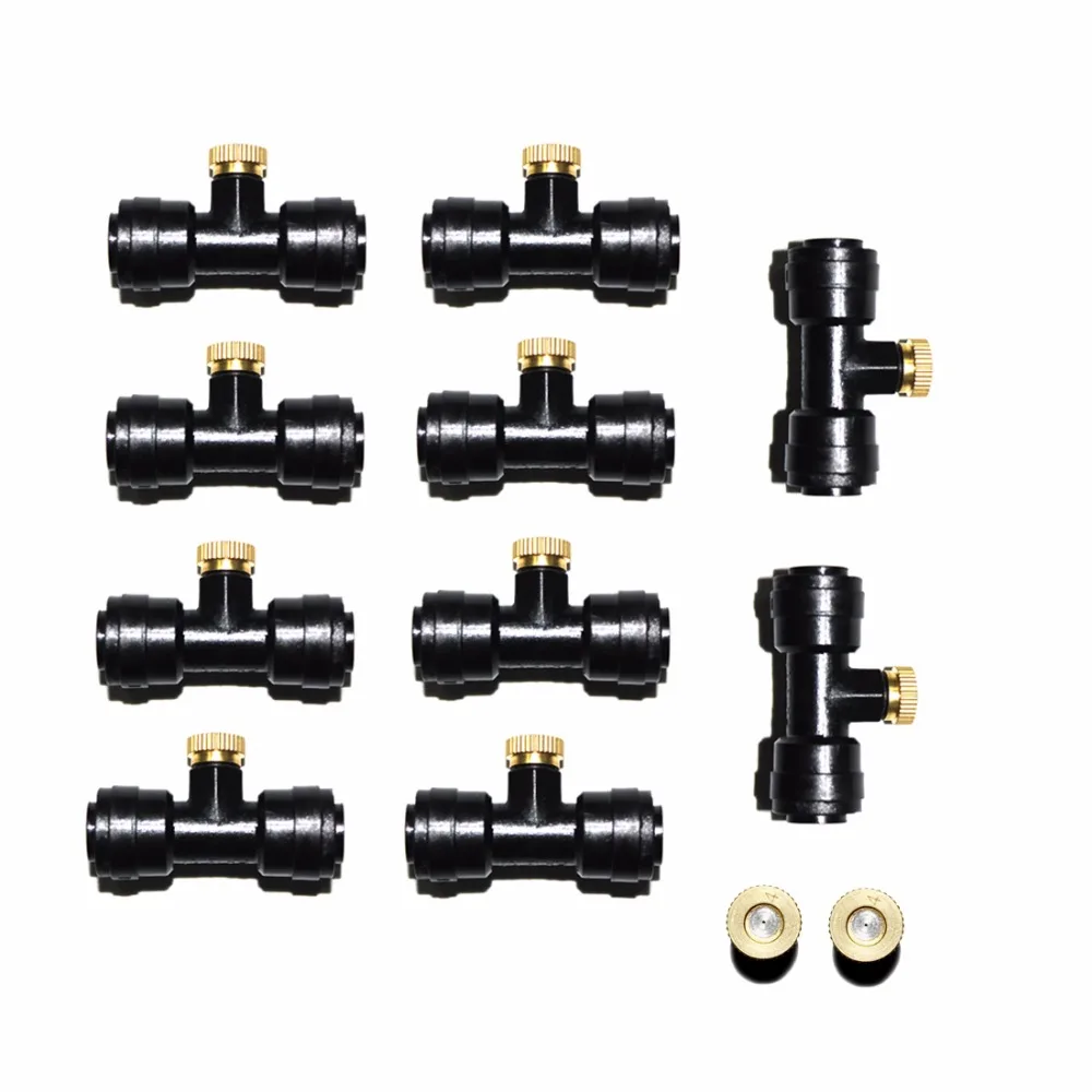 1/4'' Slip Lock 10pcs Outdoor Misting Nozzle Tees, 12pcs Water Brass