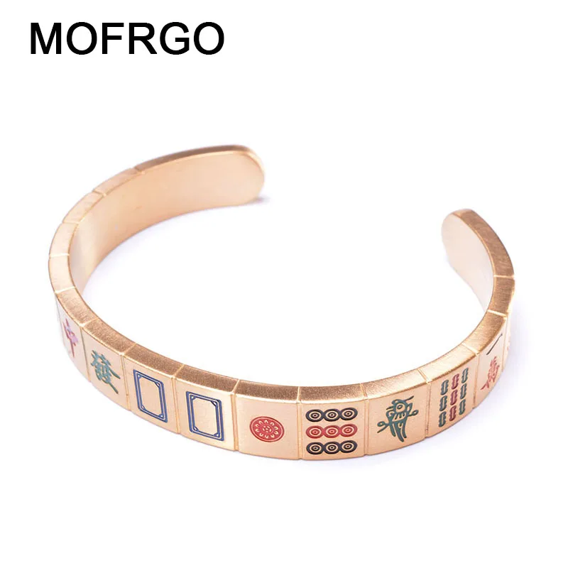 

Retro Chinese Style Stainless Steel Mahjong Bracelet Men Vintage Cuff Open Bracelets Bangles Wide pulseira masculina New Arrival