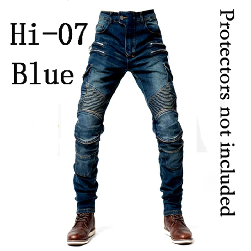 Новинка хаки/черный/синий мотоциклетные брюки мужские мото джинсы на молнии защитное снаряжение мотоциклетные Брюки Штаны для мотокросса мото брюки - Цвет: Hi-07 Blue jeans O