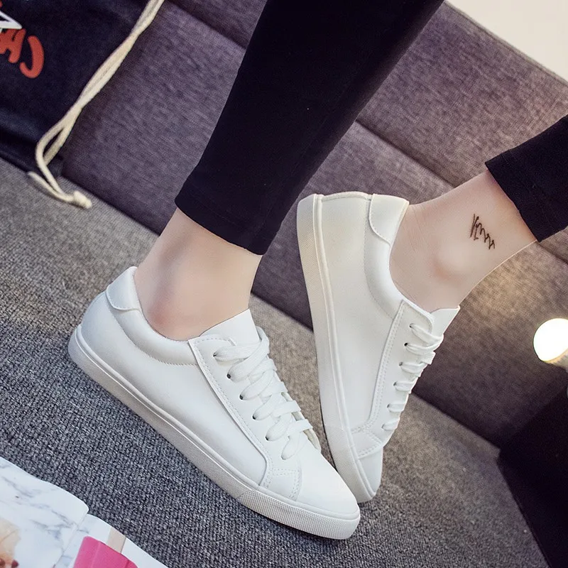 Solide Couleur Casual up Feminino Pu Dentelle 2018 black Femmes Tenis Cuir White Femme Chaussures Noir Printemps Nouveau Sneakers Blanc xPRwqwp17