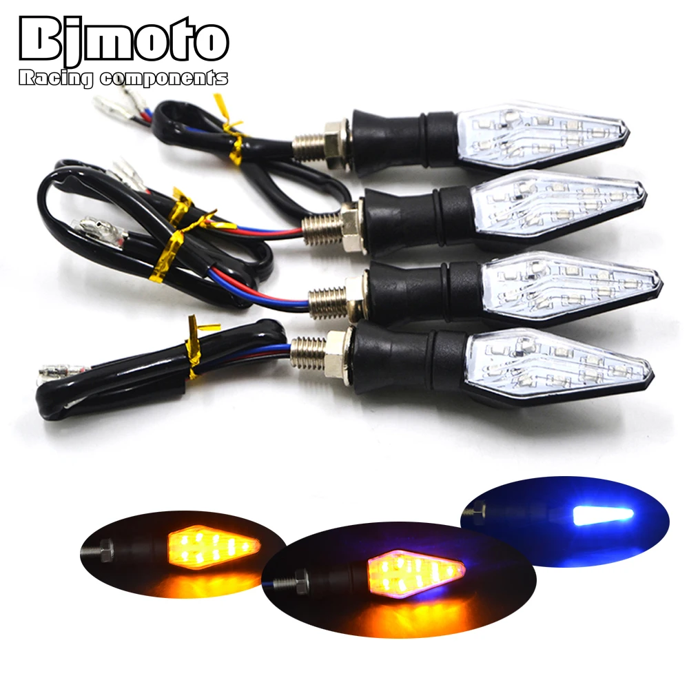 4 PCS 12V Universal Motorcycle Turn Signal Light Waterproof Amber And Blue Color 12 LED SMD Indicator Blinker Flash Bike Lamp