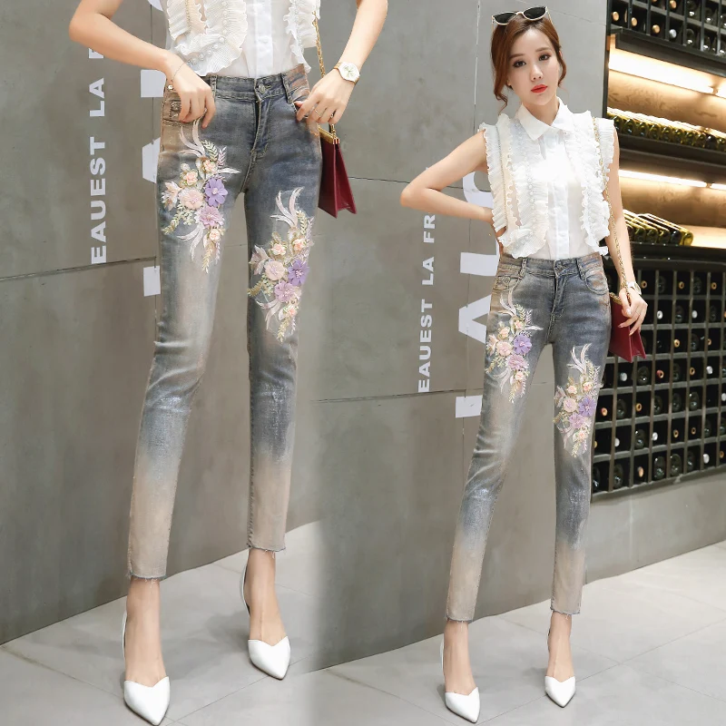 Женские Джинсы бойфренда размера плюс, рваные джинсы для женщин, модные джинсовые штаны, узкие джинсы с принтом, C480