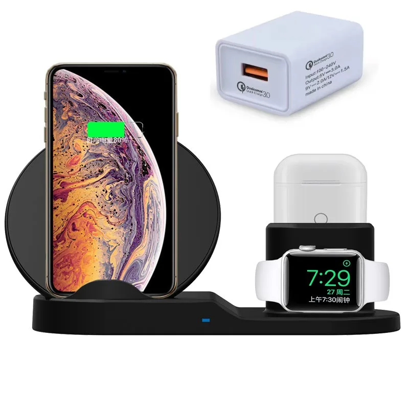 

3 In 1 Fast Wireless Charger Stand for iPhone AirPods Apple Watch Charger Dock Station for Apple Watch 4 3 2 1 iPhone X 8 XS Max
