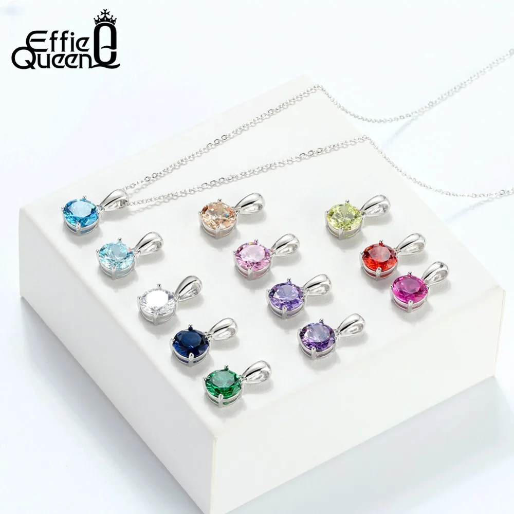 Effie Queen Real 925 Sterling Silver Pendant Necklace Lucky Birthstone Multi Color Zircons Stud Necklaces Women Jewelry BN118 - Image 2