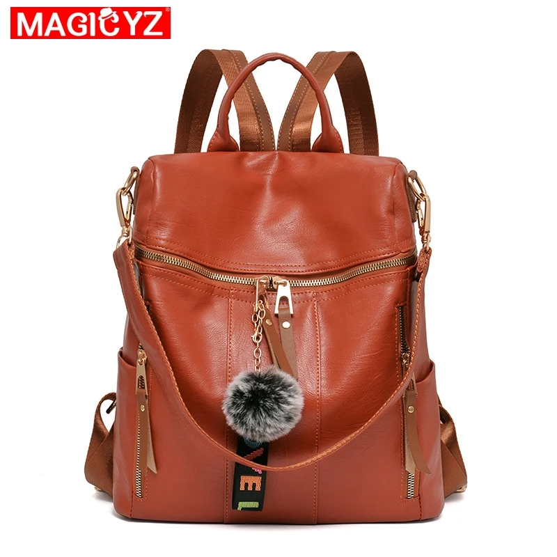 

MAGICYZ Fashion Brands Bagpack PU leather female backpack School Student Back Pack for teenager girls casual Women's Backpack