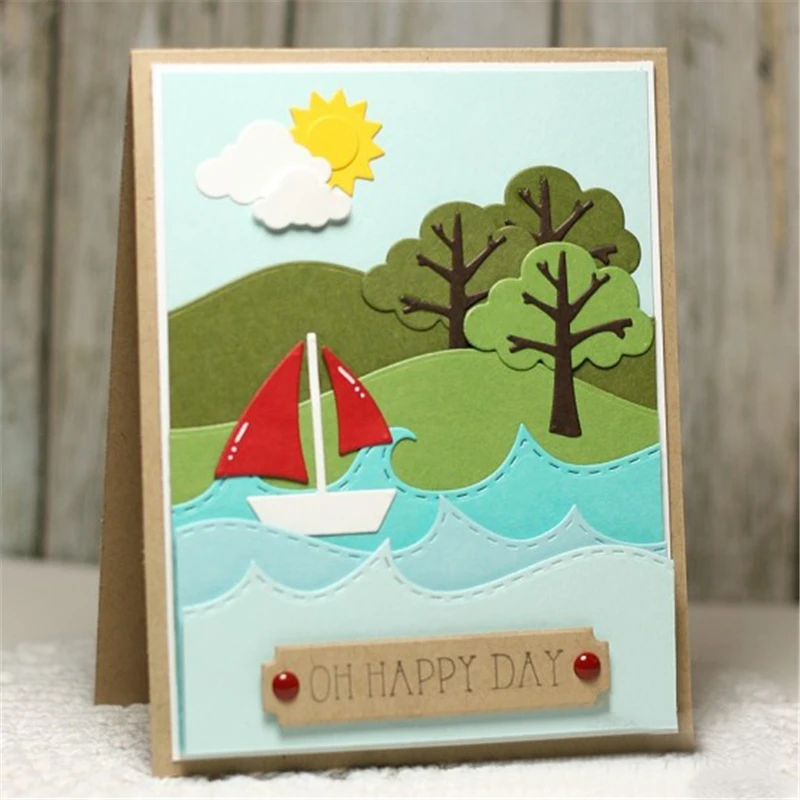 

YaMinSanNiO Sailboat Dies Metal Cutting Dies New Craft Frame Dies for 2019 for Card Making Scrapbooking Sunny Travel Album Paper