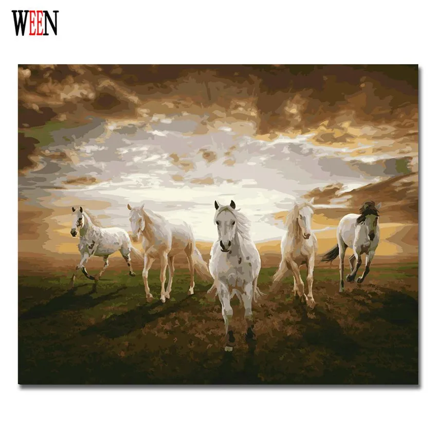 

Horses Running Home Decor DIY Painting By Numbers Unique Gift Coloring By Numbers Couple Dog Picture Canvas Painting Quadros