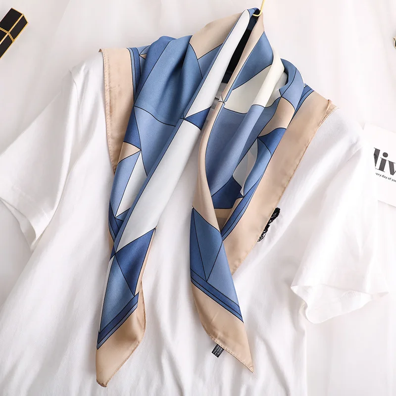 Новые шелковые шарфы, Женский Повседневный Шарф с геометрическим рисунком, квадратный элегантный женский шейный платок для офиса, бандана, шаль 70*70 см - Цвет: khaki