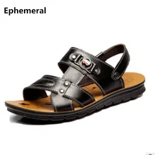 Мужские сандалии из коровьей кожи с открытым носком; летняя пляжная обувь с ремешком сзади; цвет коричневый, черный; сандалии с пряжками размера плюс 6-48