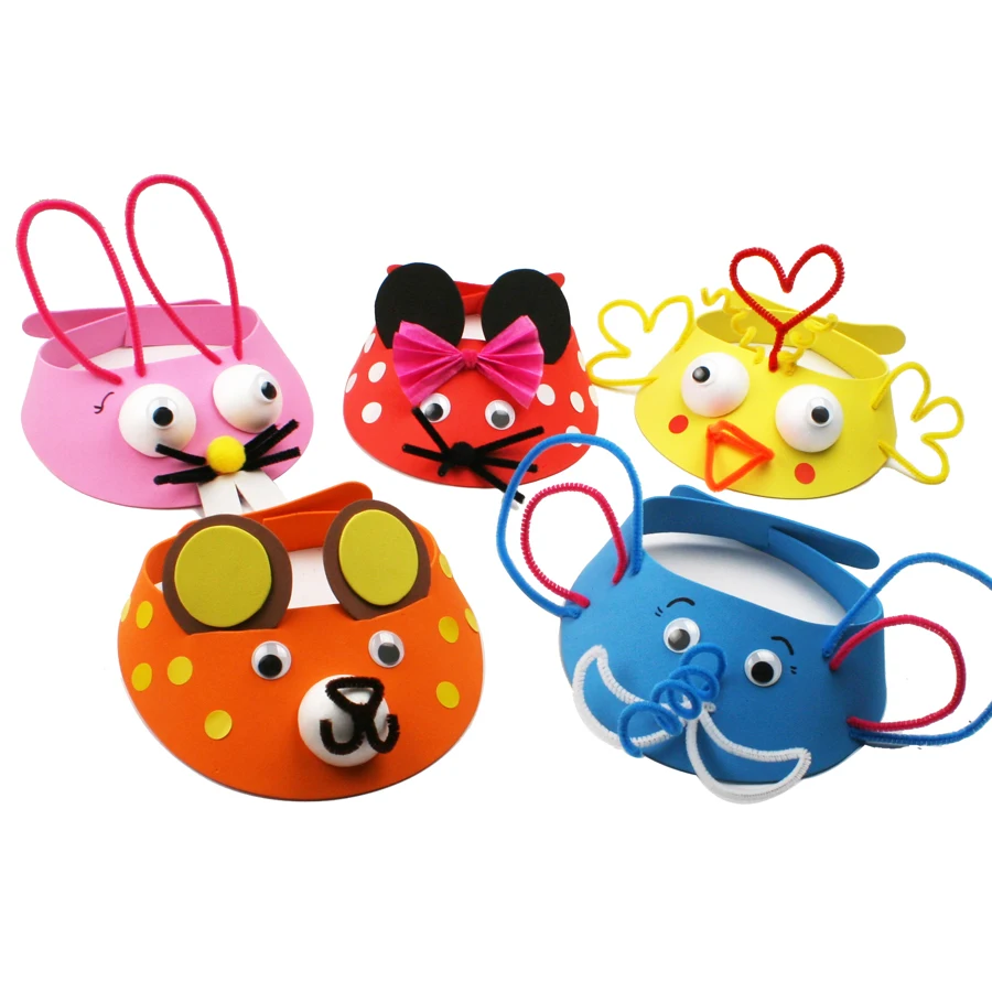 children Handmade kit eva animal hat /Kids Child DIY eva sticker cartoon cap/ kindergarten art