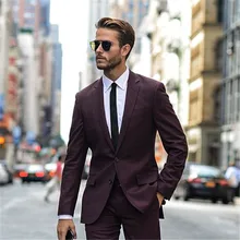 Бордовый две кнопки мужской костюм для свадьбы из 2 предметов(куртка+ брюки+ галстук) модные Пром Жених Masculino Trajes De Hombre Блейзер 156