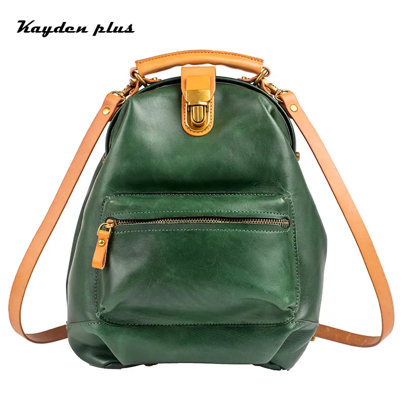 

New Solid Color Leisure Backpack Ladies Leather Handmade Backpack Top Layer Cowhide Fashion Simple Large Capacity Female Bag