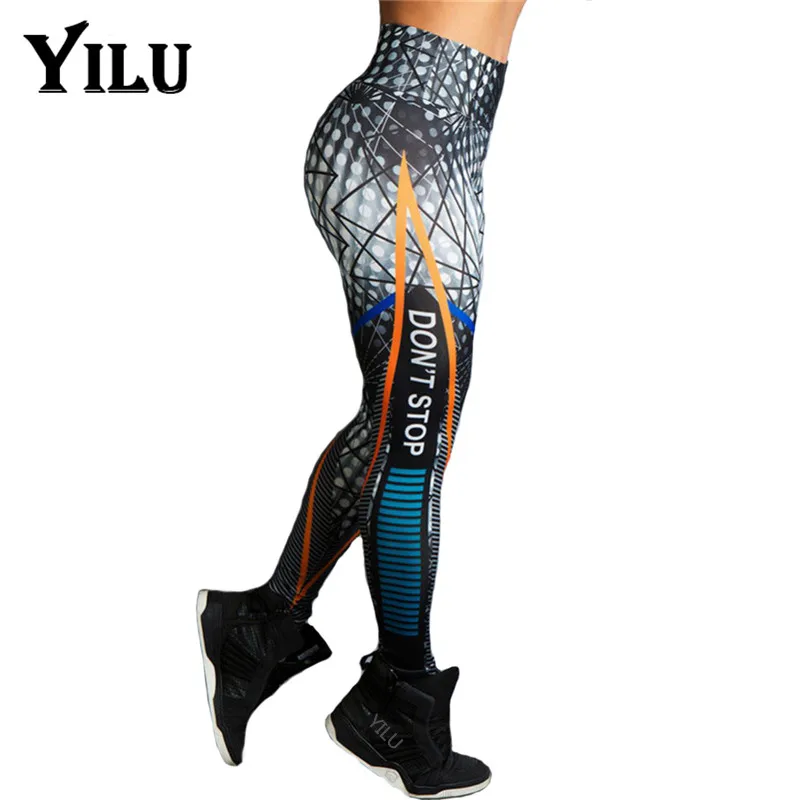 YILU Women Leggings Geometric Lines Printing Leggings Put